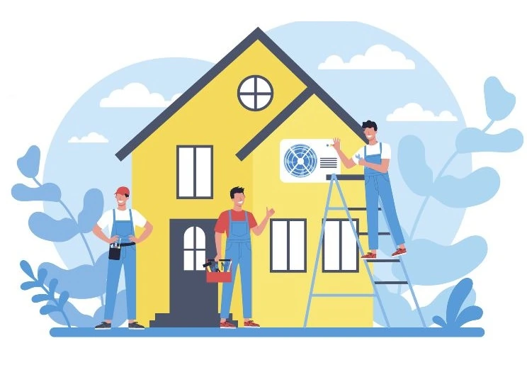 Illustration of technicians providing air conditioning installations